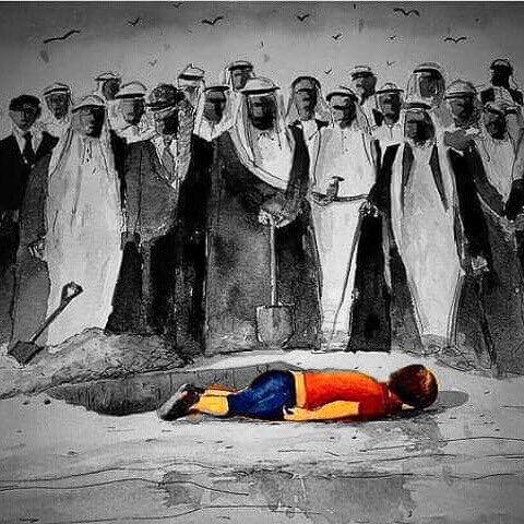 Brüderliche Zaungäste, Karikatur der „Muslim Mamas“ mit folgendem Text: „Refugees welcomed by Saudi... 0, Kuwait... 0, Qatar... 0, Emirates... 0, Bahrain... 0“