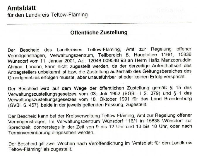 Amtsblatt des Landkreises Teltow-Fläming (Luckenwalde), 9. Jahrgang Nr. 3 (17. Januar 2001).