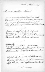 Ettore’s poem for his late sister Naomi, written in October 1879 on one of the back pages of his poetry album. 