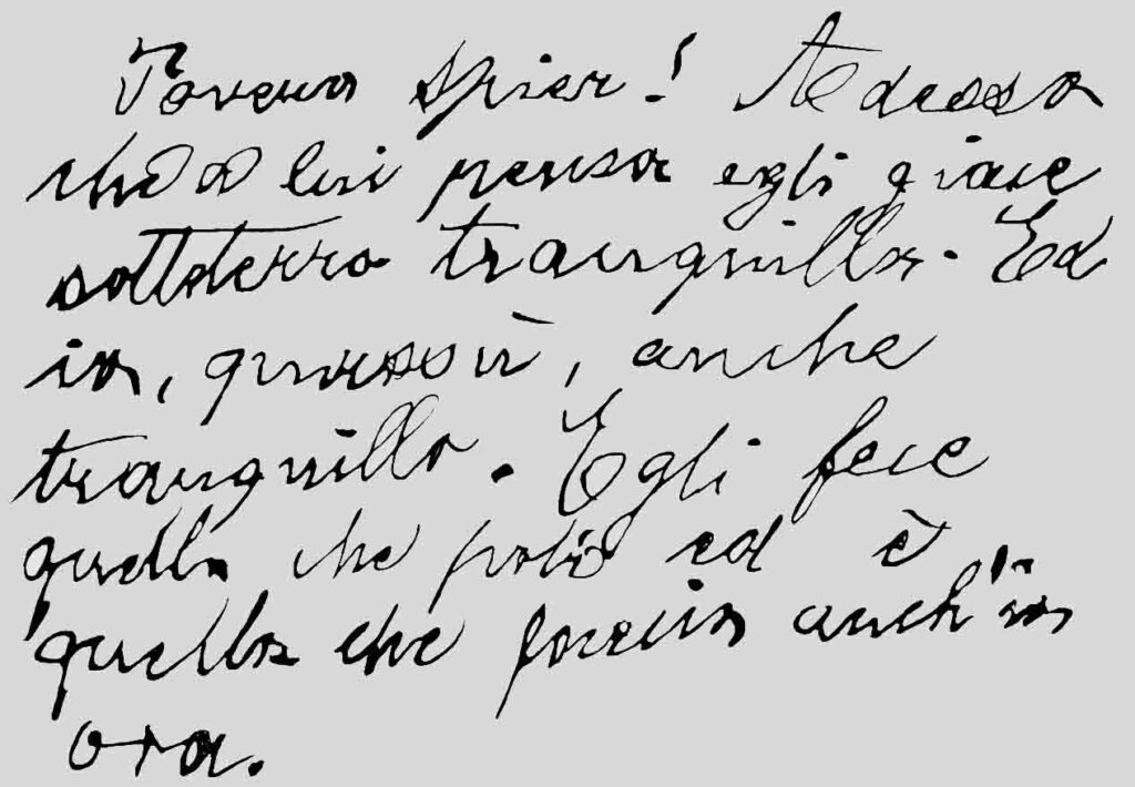 Poor Spier! Italo Svevo scribbled these lines across the pages of a tiny booklet while sitting near Verona in a moving train on his way to London on December 31, 1925. Based on a picture taken 1986, edited and first published 1996 in "Italo Svevo. Samuel Spiers Schüler." © H. M. Hensel.